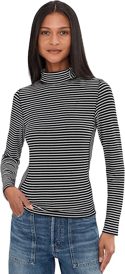 Stripe Coverstitch Turtleneck Drapey Ray