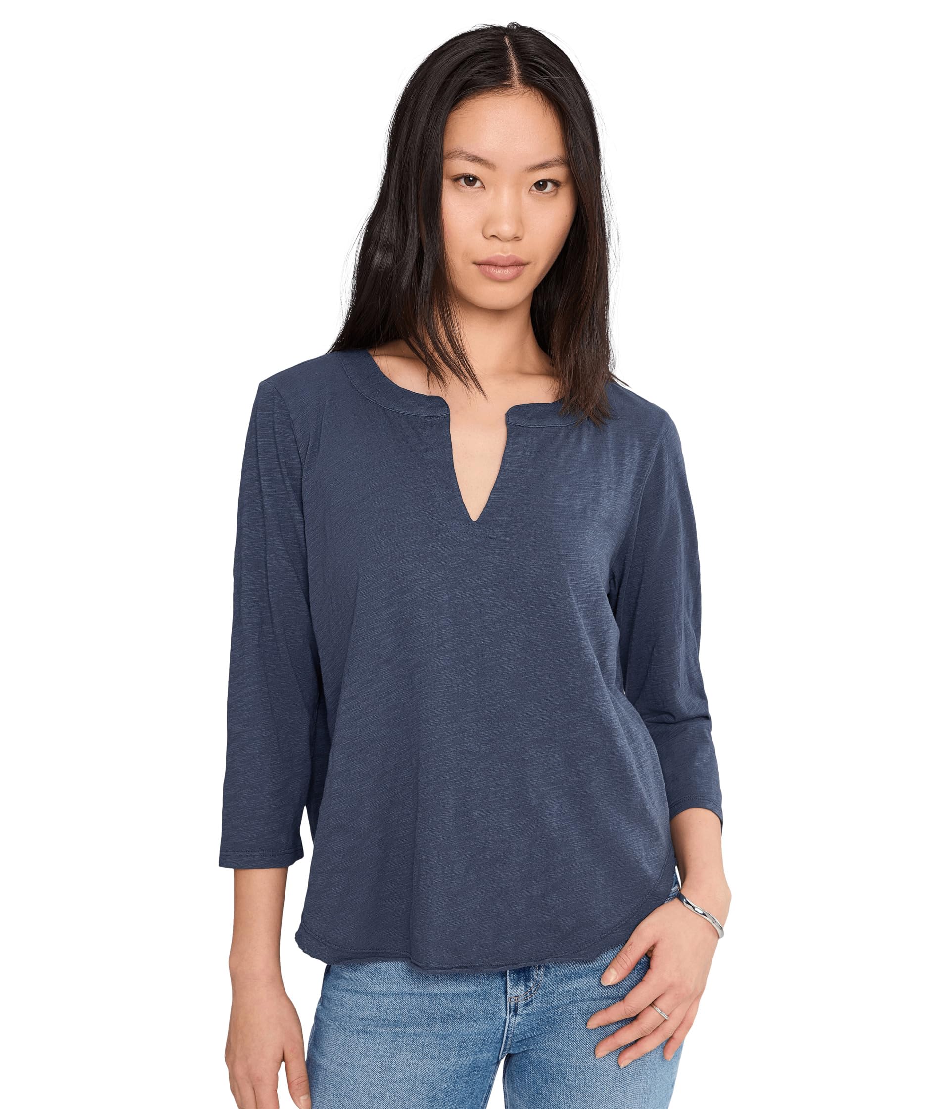 Футболка 3/4 Sleeve Split Neck Mandarin Tee
