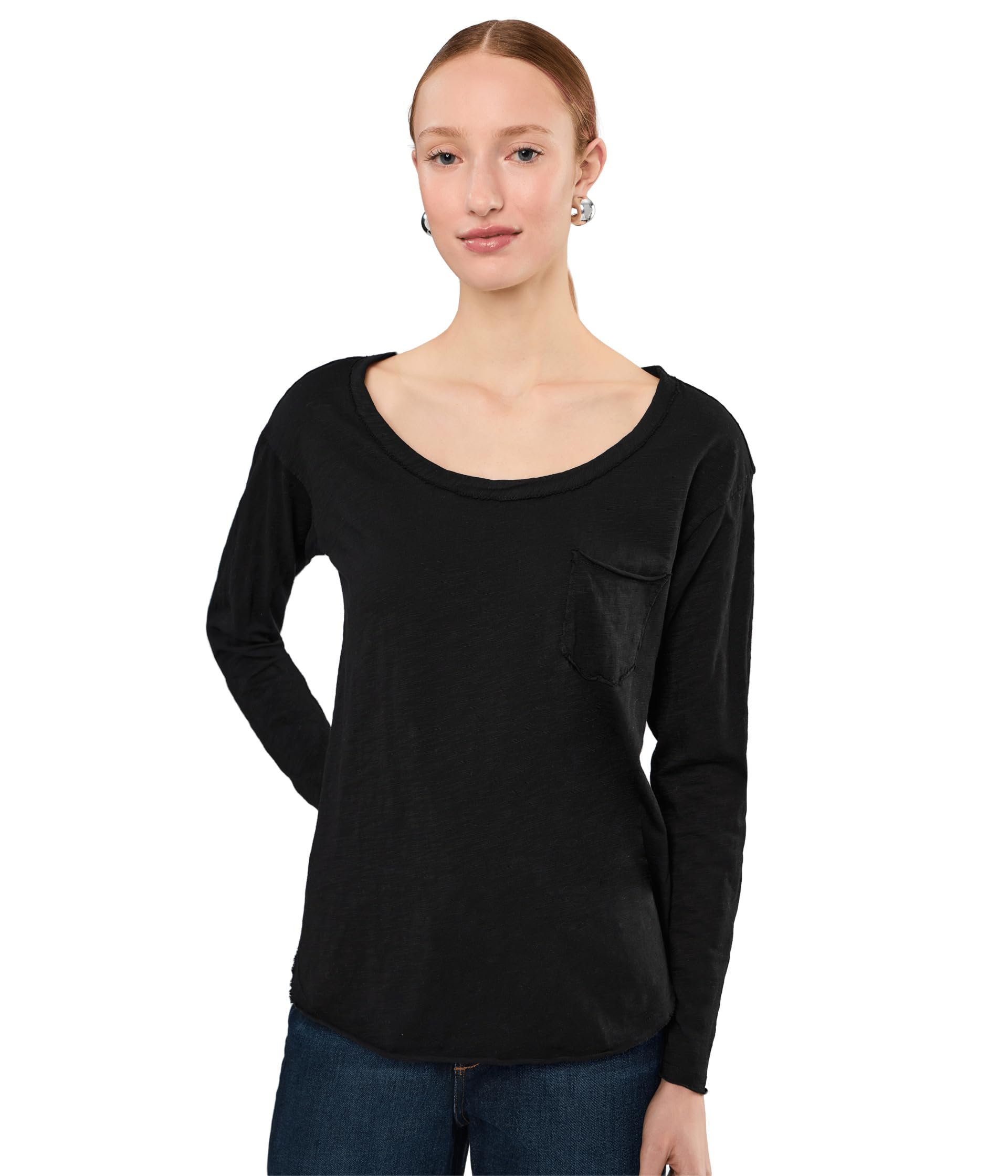 Женский топ с длинным рукавом Shirttail Pocket Tee