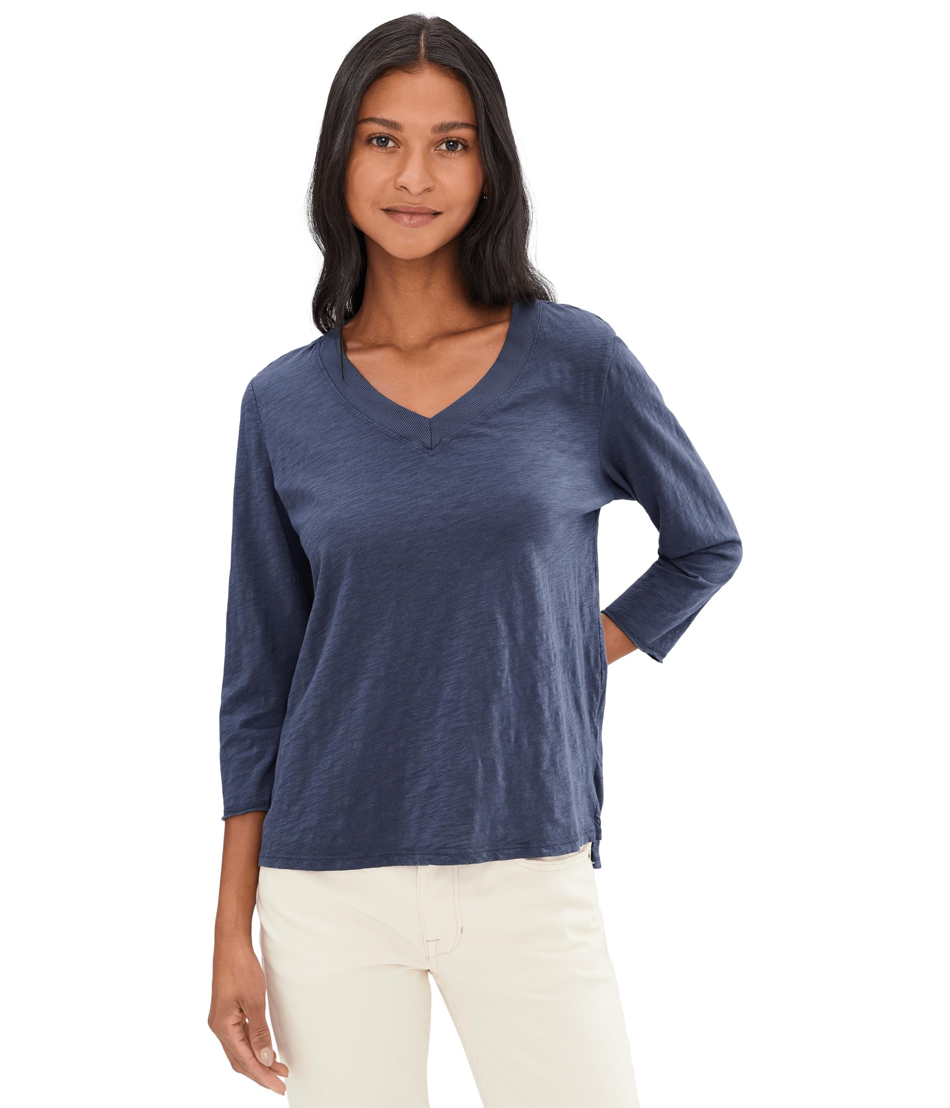 3/4 Sleeve Wide V-Neck Boxy Tee