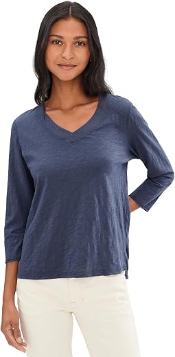 Футболка с широким V-образным вырезом и рукавом 3/4 Boxy Tee
