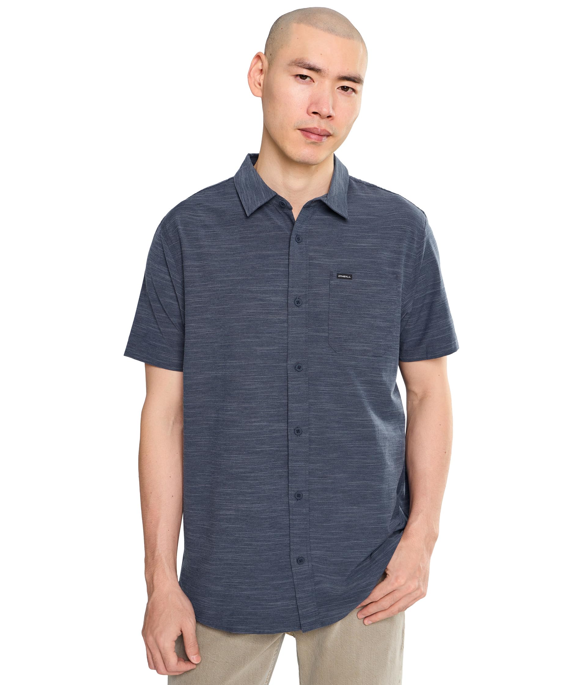 UPF Slub Solid Standard Short Sleeve Woven Shirt мужская рубашка из ткани с коротким рукавом