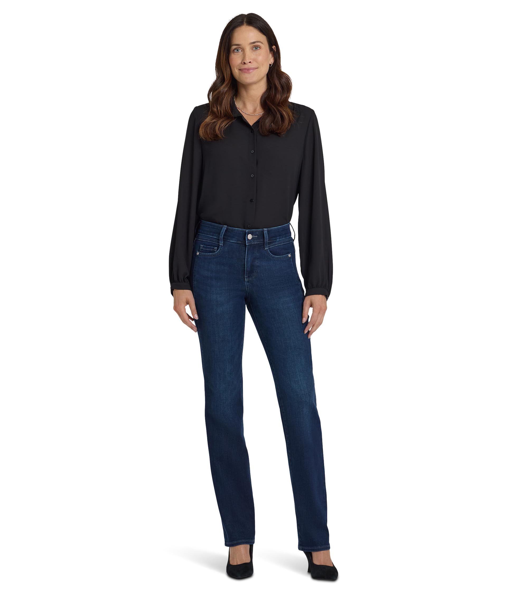 Marilyn Straight Paneled Seam Detail Jeans in Blacken Blue