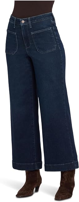 Teresa Wide Leg Ankle Front Patch Pocket Jeans in Blacken Blue