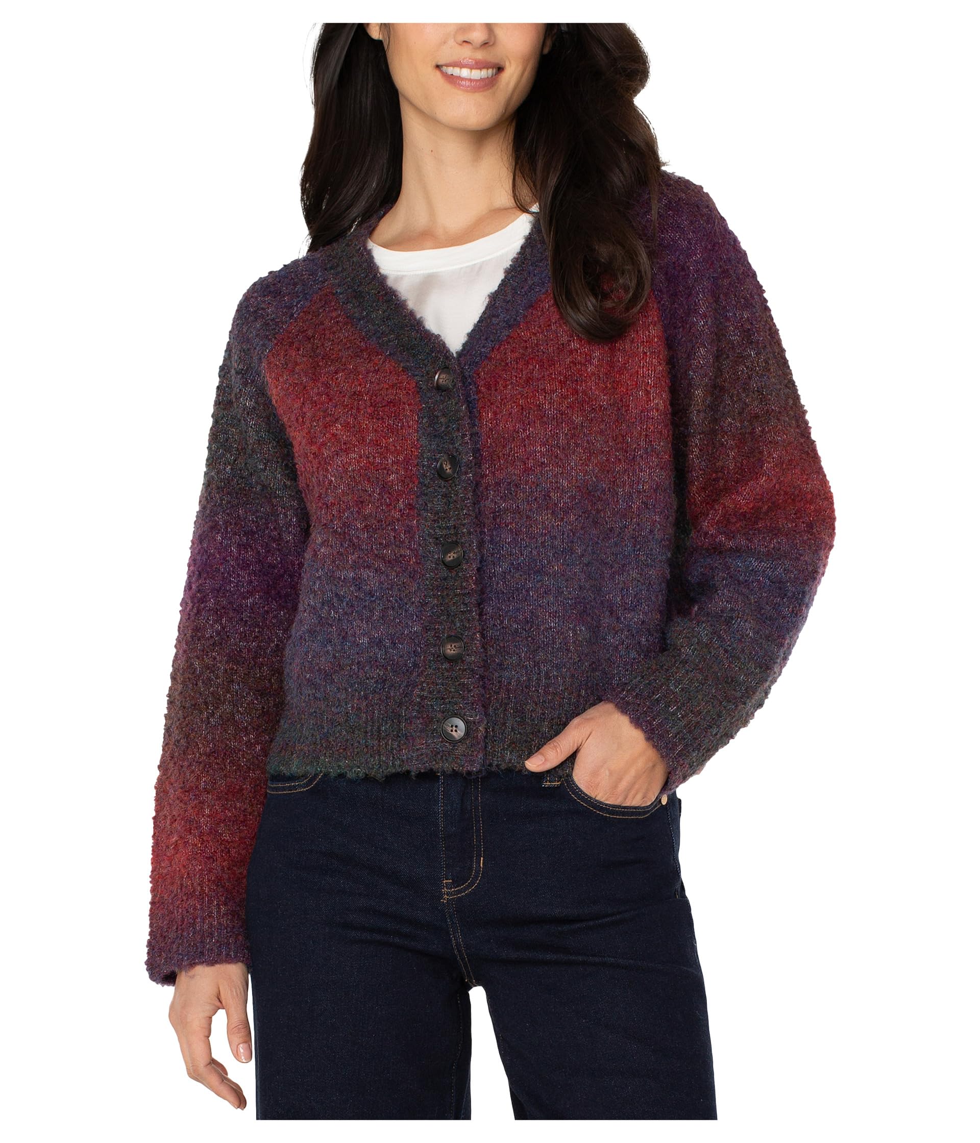 Petite Long Sleeve Raglan Button Front Cardigan Sweater