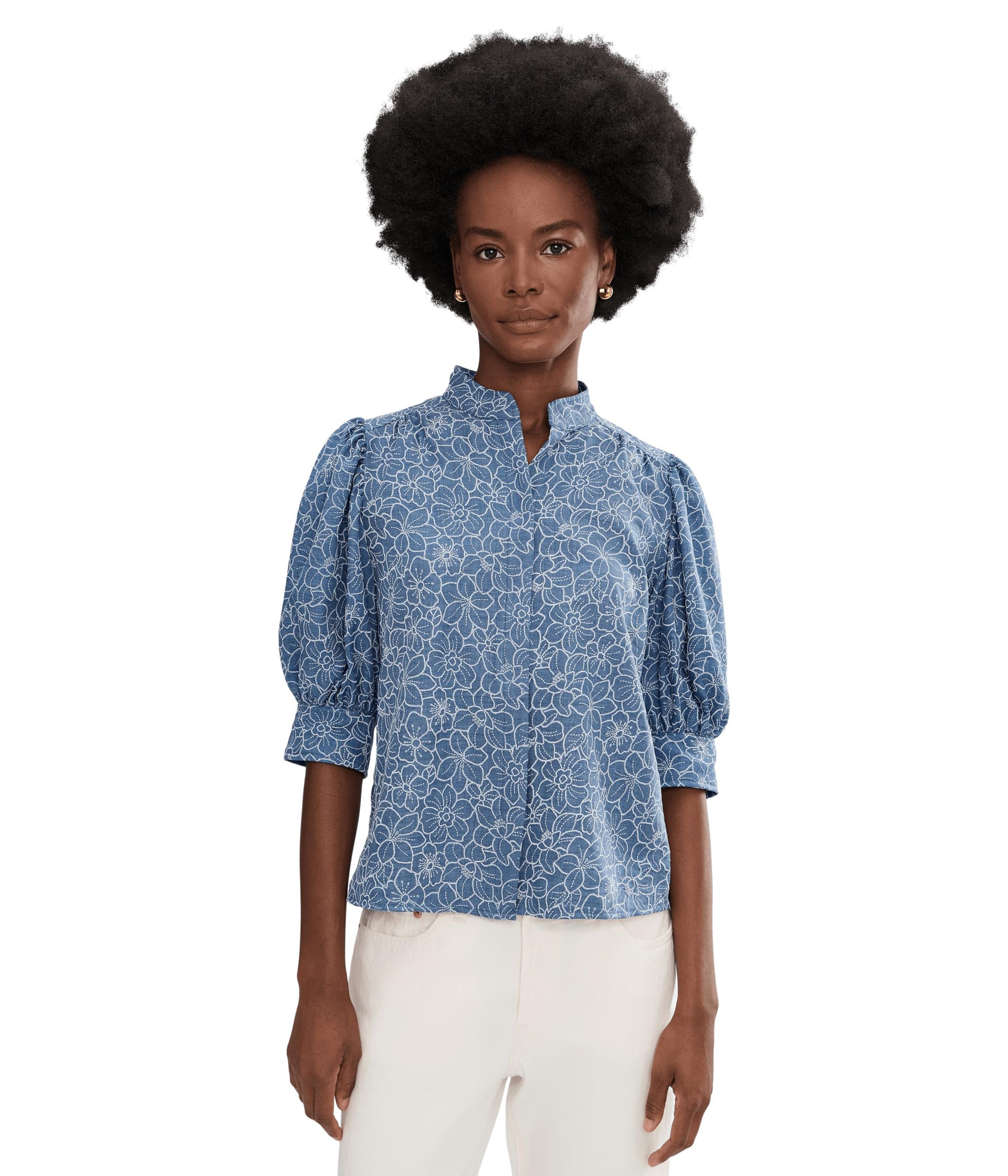Топ Chambray Short Sleeve Hidden Placket