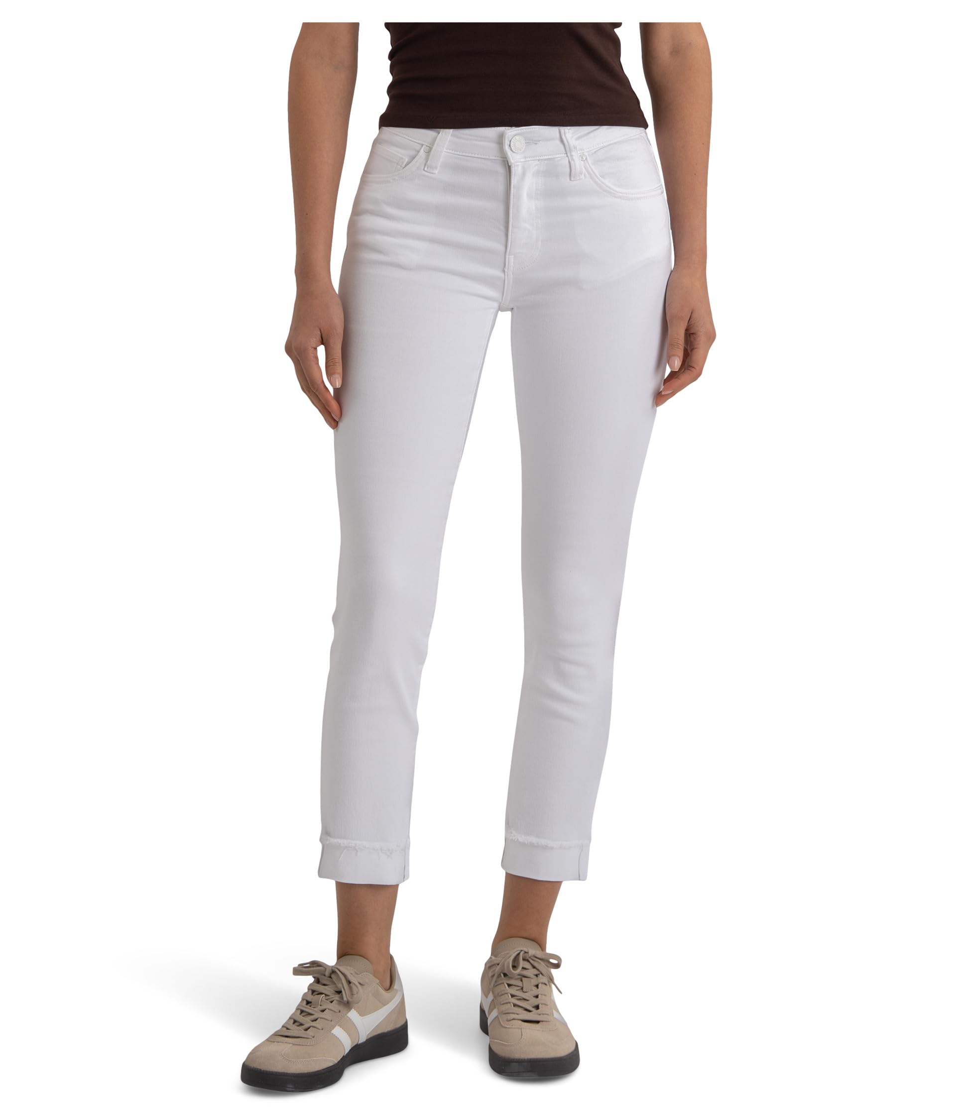 Джинсы KUT from the Kloth Amy Crop Straight Leg Roll-up Fray в Optic White