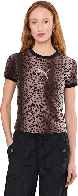 Женская футболка PUMA Essentials Graphics Leo Luxe Slim Fit с блестками