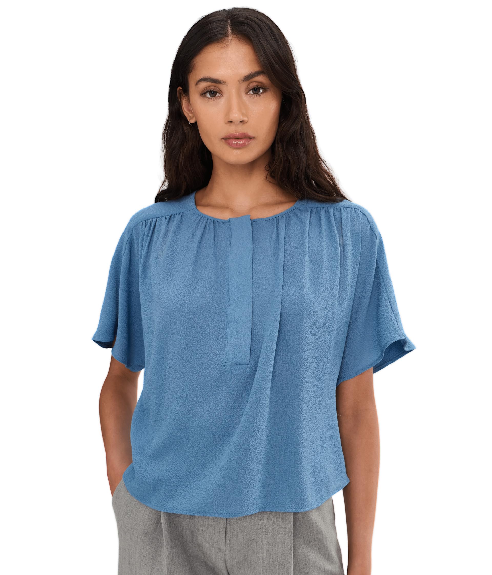 Short Sleeve Front Shirring Blouse