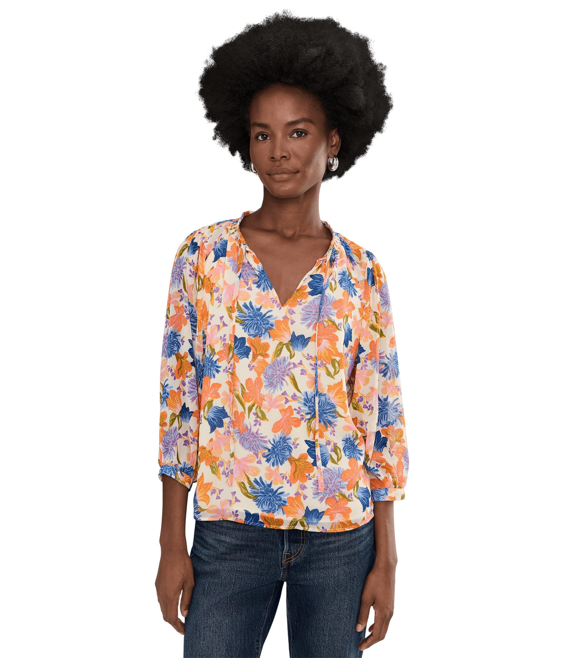 Tie Neck Peasant Sleeve Blouse with Tie