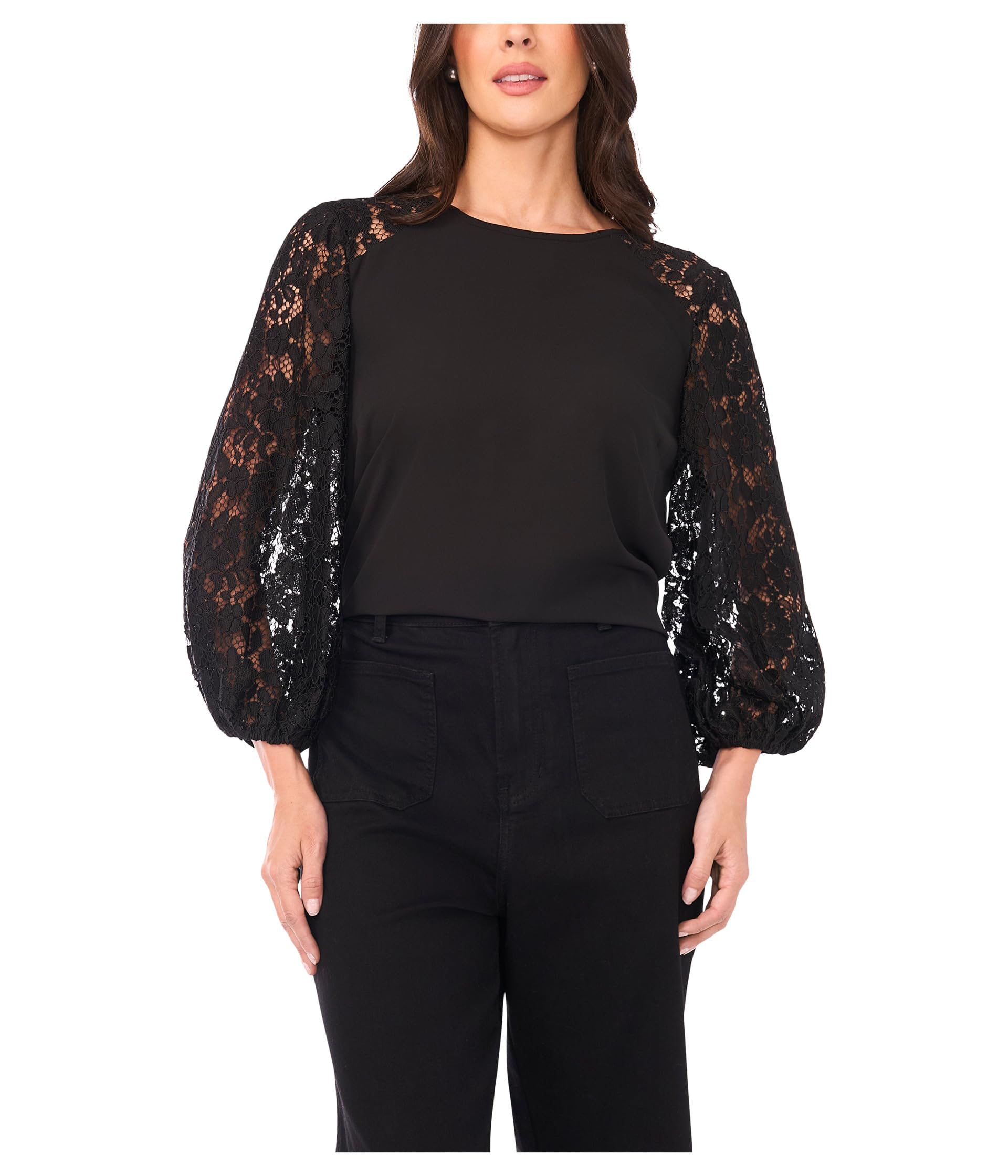 Crew Neck Lace Sleeves Long Sleeve