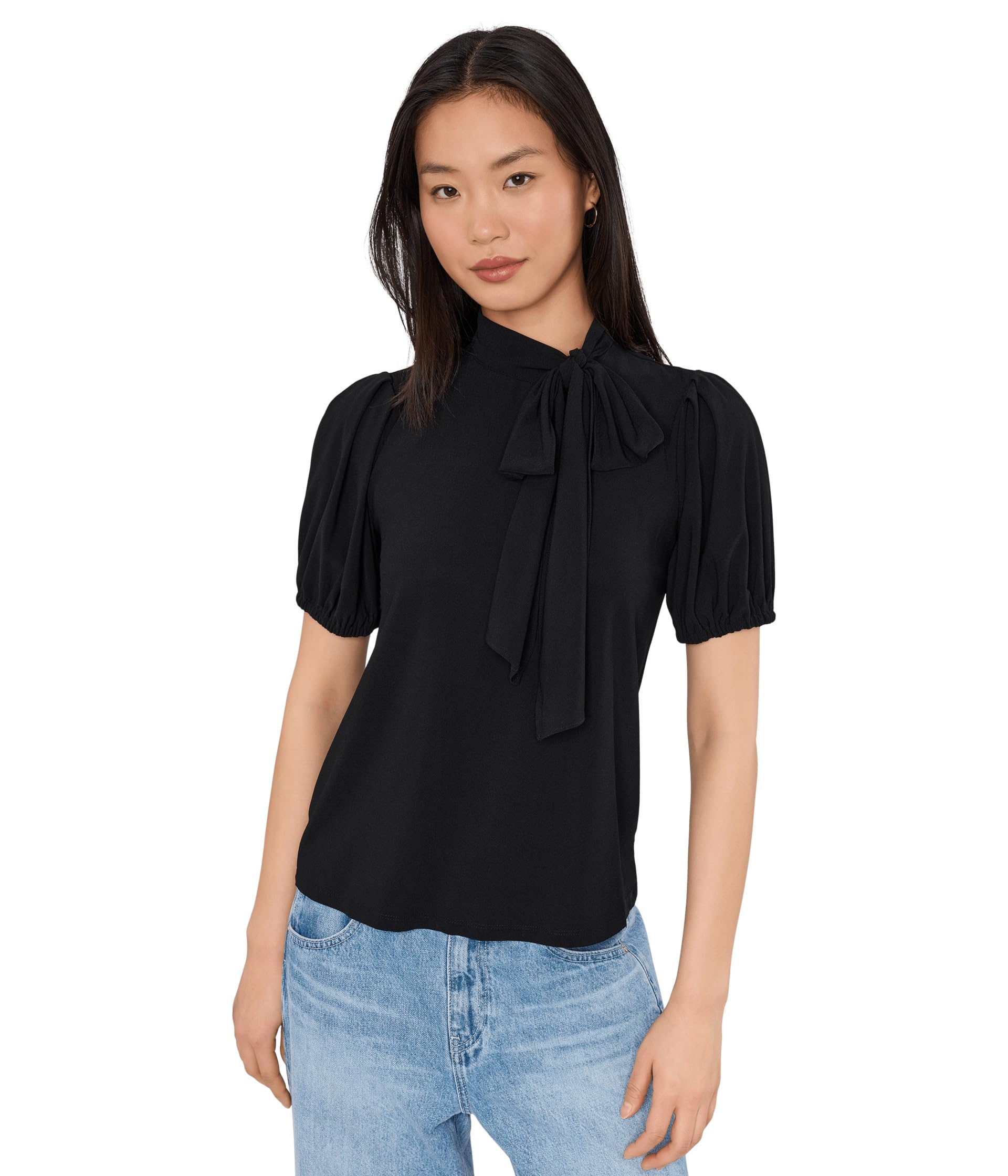 Женский топ Short Sleeve Tie Neck Bow Knit