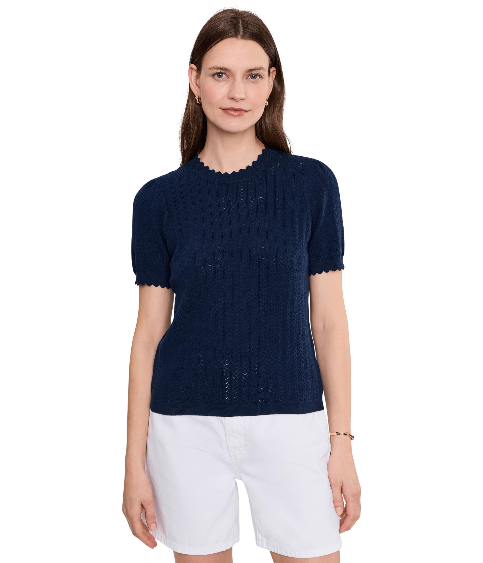 Pointelle Scallop Crew Neck Sweater