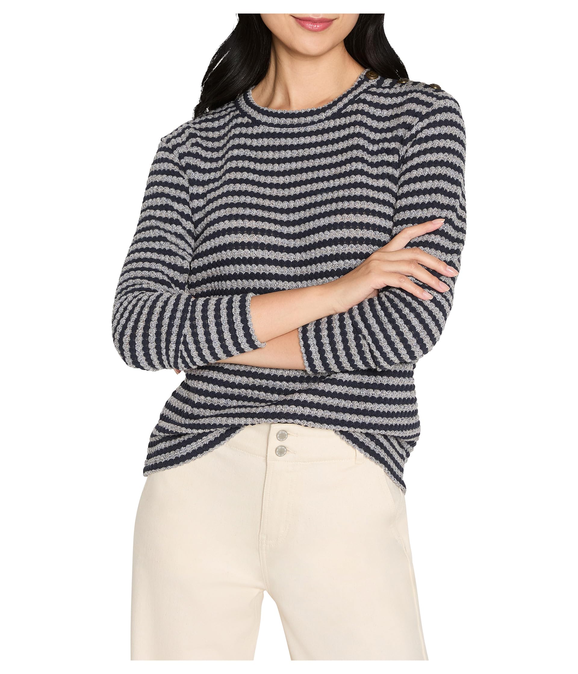 Топ NIC+ZOE Texture Stripe Button Shoulder