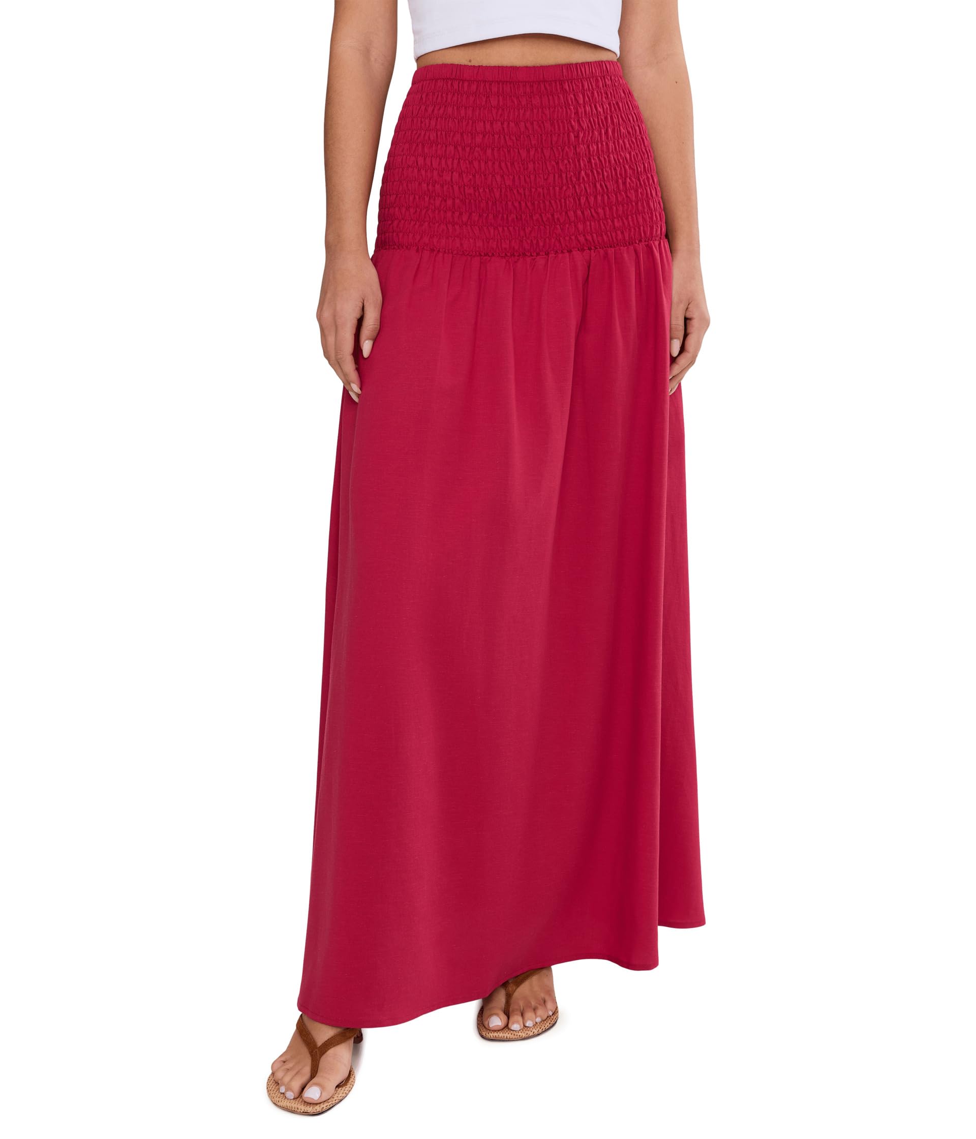 Beach Edit Shirred Waist Midi Skirt