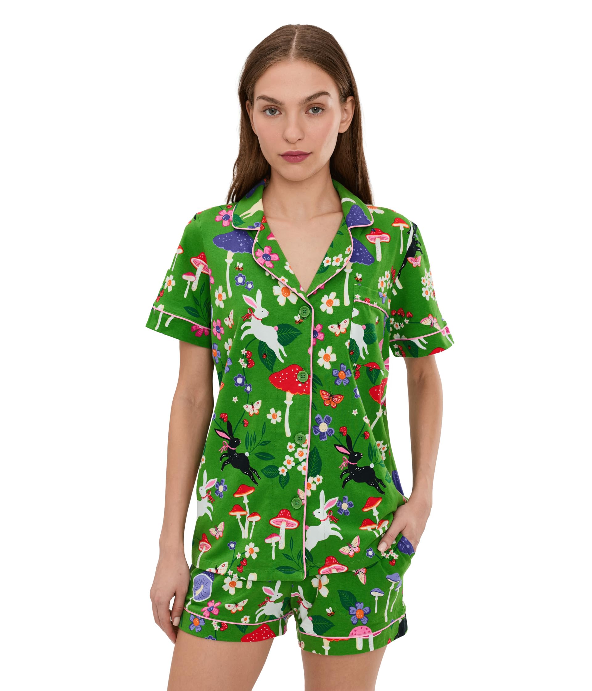 Short Sleeve Shorty Cotton Knit Pajama Set