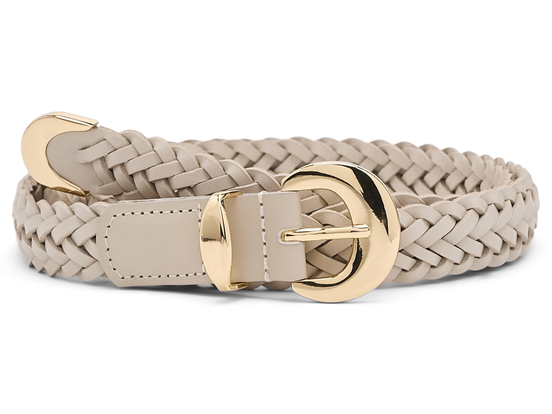 Domed-Buckle Wide Belt in Woven Leather