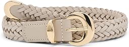 Domed-Buckle Wide Belt in Woven Leather