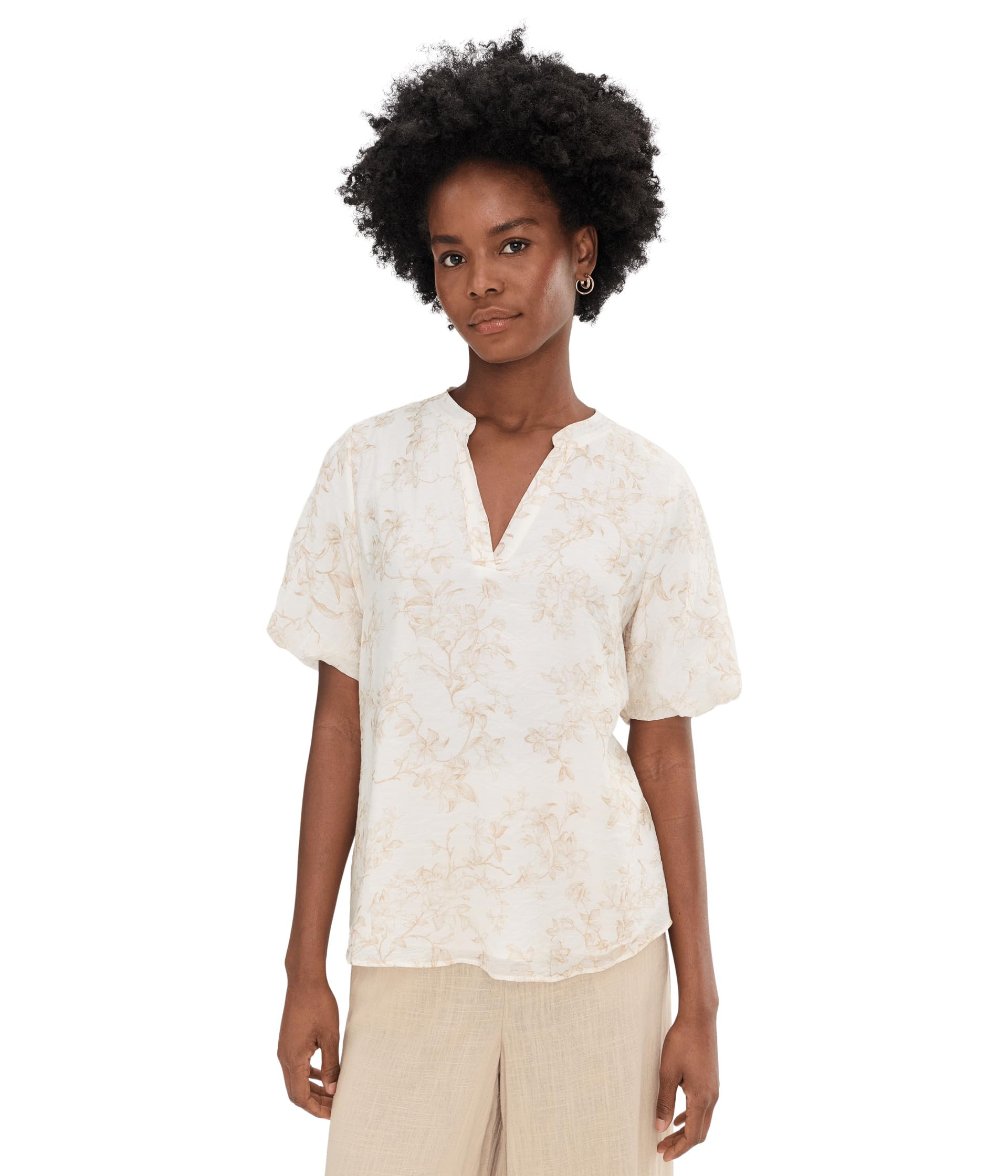 Crew Neck Short Puff Sleeve Top