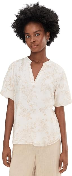 Crew Neck Short Puff Sleeve Top