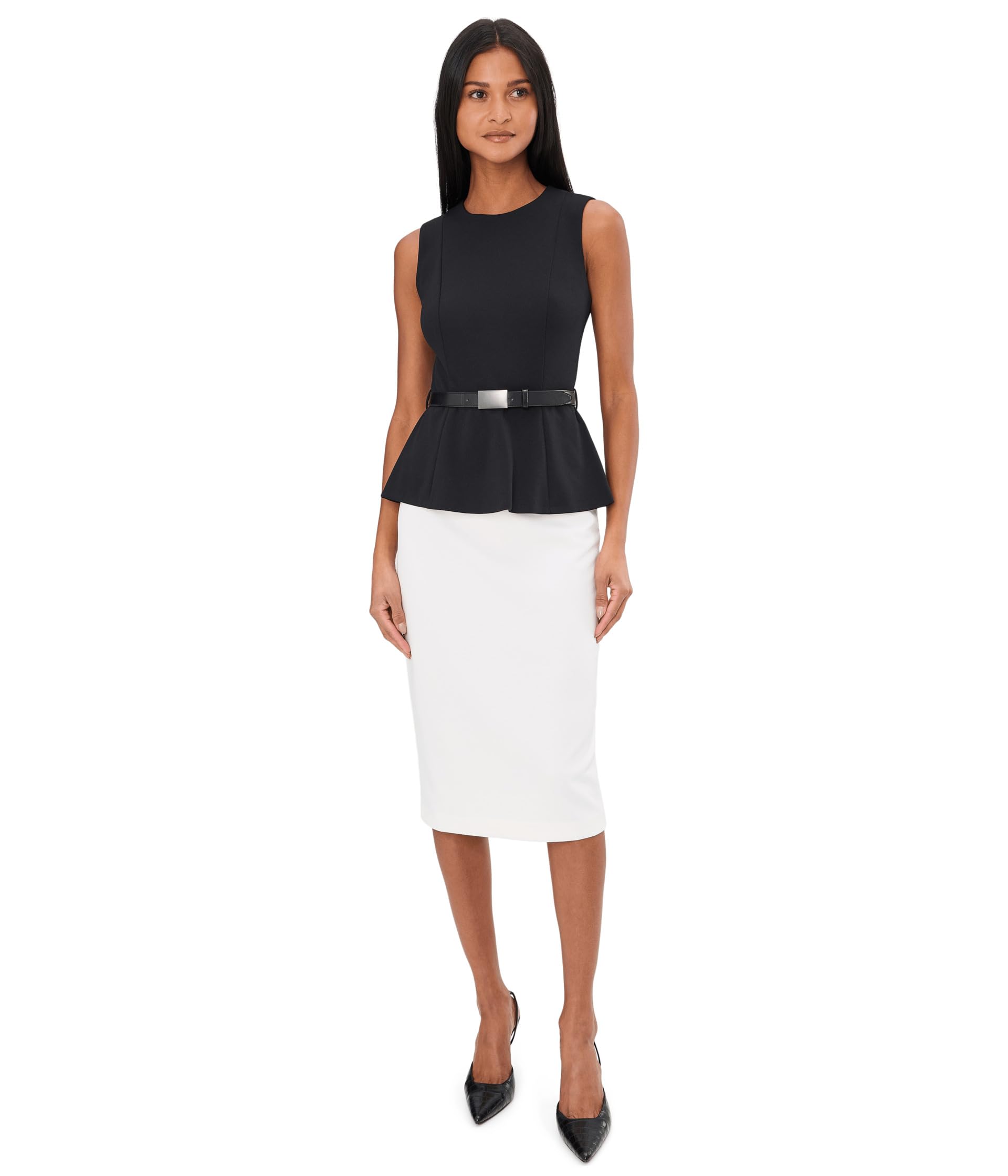 Женское платье Sleevless Color-Block Belted Midi