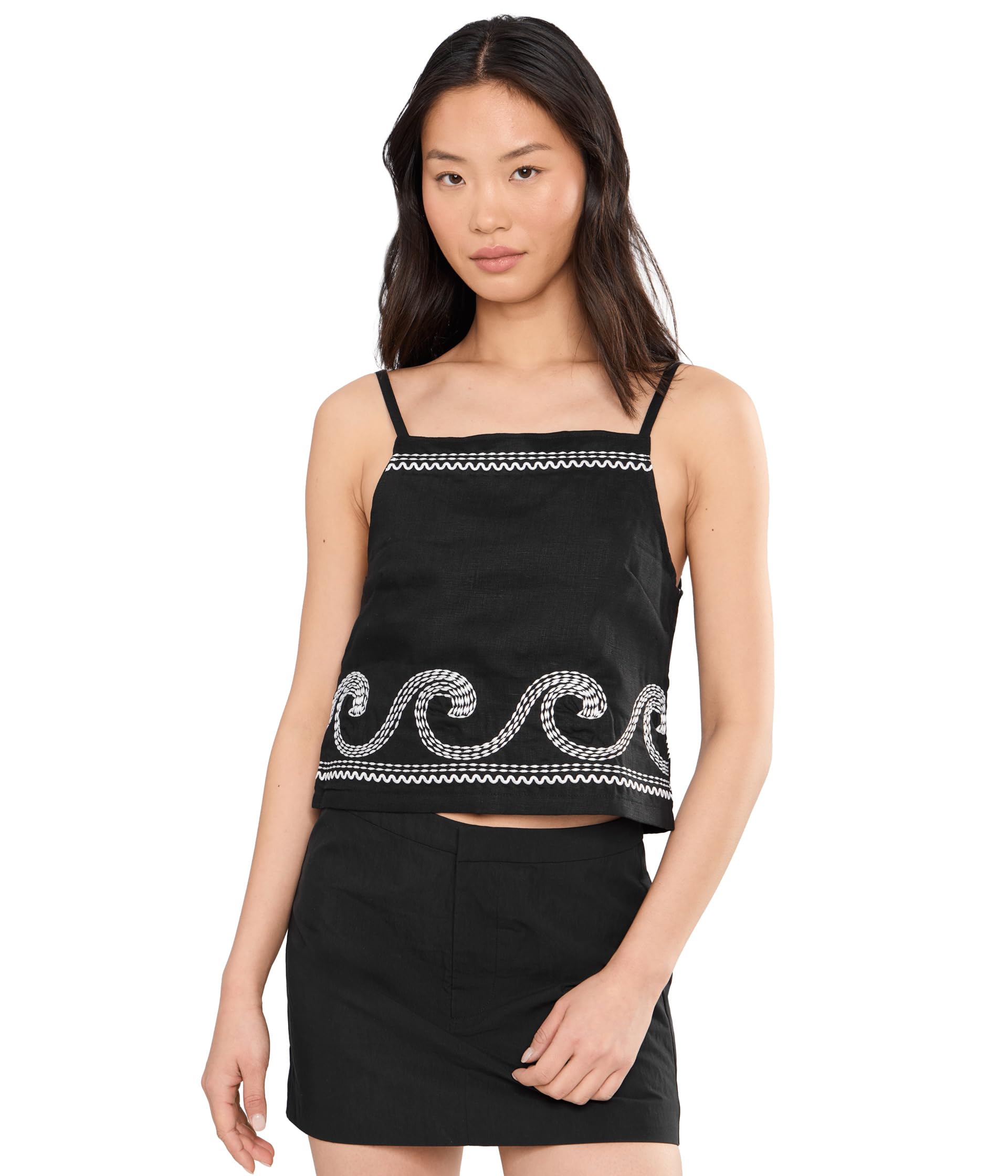 Топ Embroidered Linen Crop Black/White Женский
