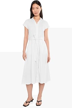 Cap Sleeve Cotton Midi Shirt Dress Женское платье-рубашка миди с коротким рукавом