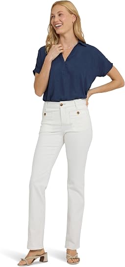 Straight Patch Pockets Jeans in Vintage White