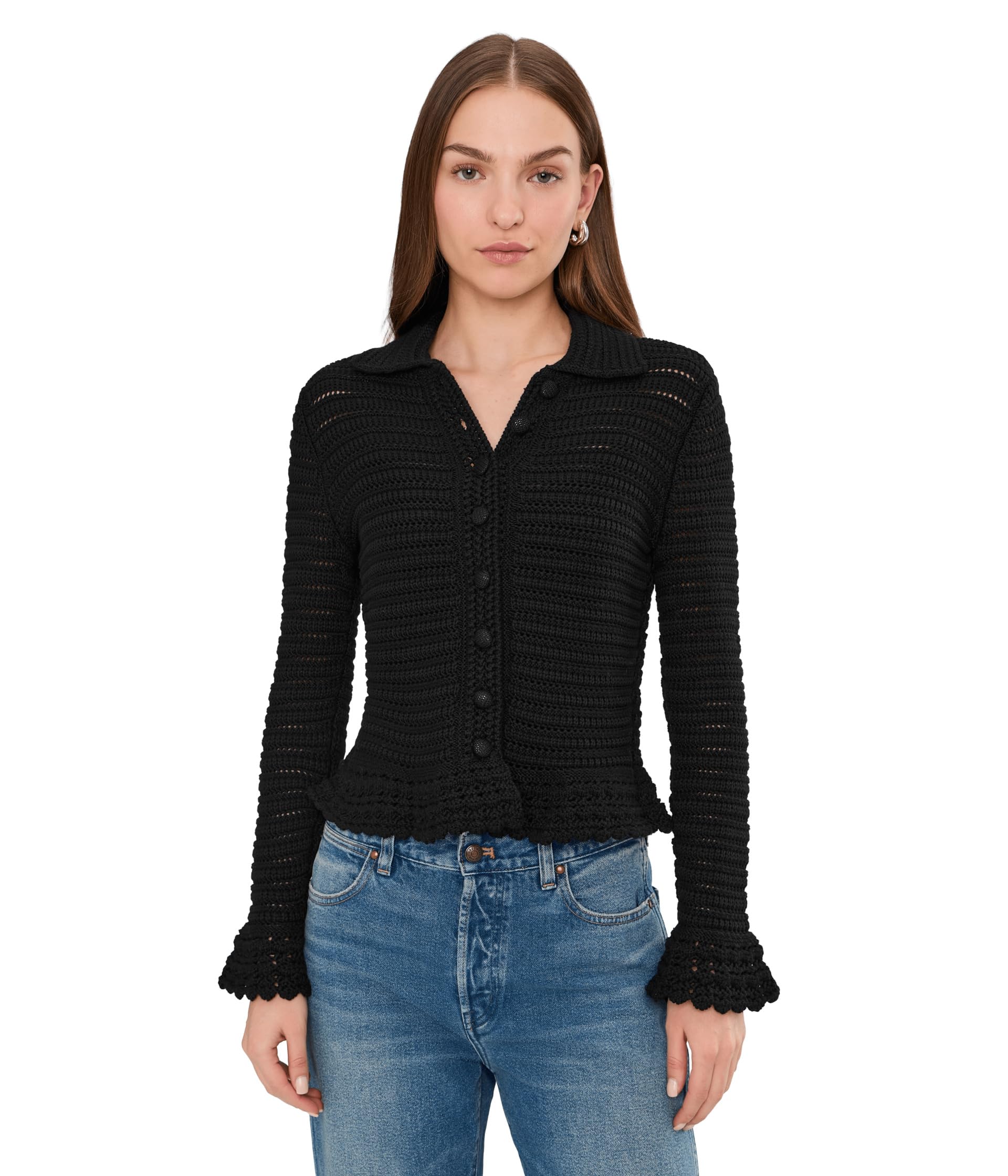 Pointelle-Knit Peplum Cardigan