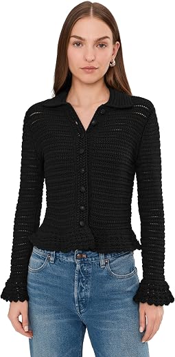 Pointelle-Knit Peplum Cardigan