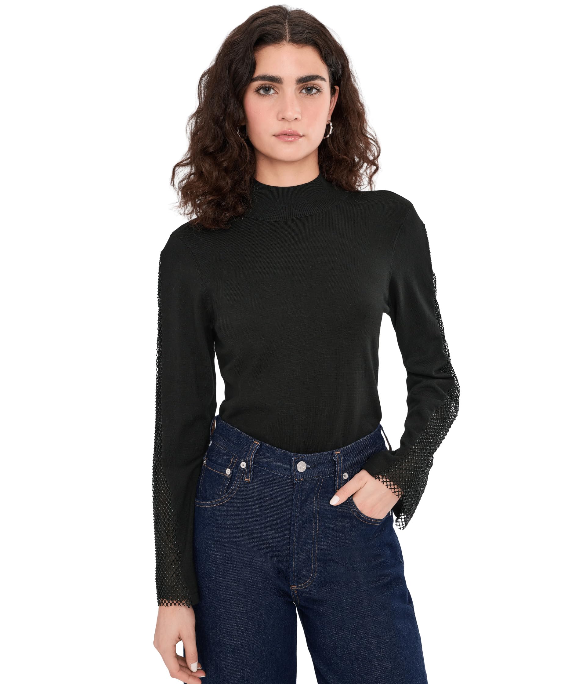 Mock Neck Bell Sleeve with Rhinestone