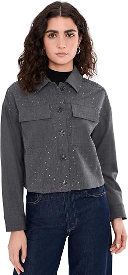 Cropped Button-Up Shacket with Pockets