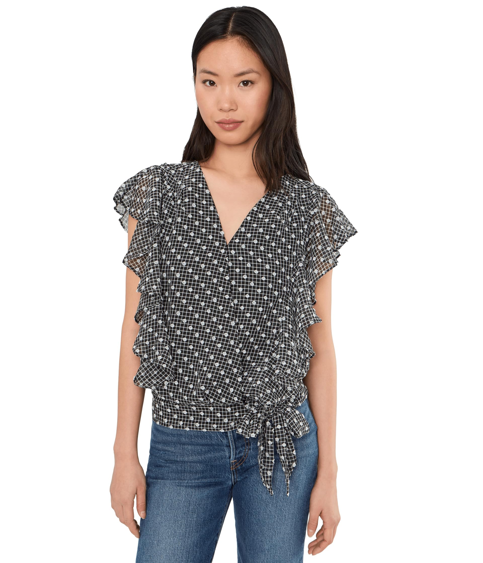 Блузка Short Ruffle Sleeve Draped Front Женская