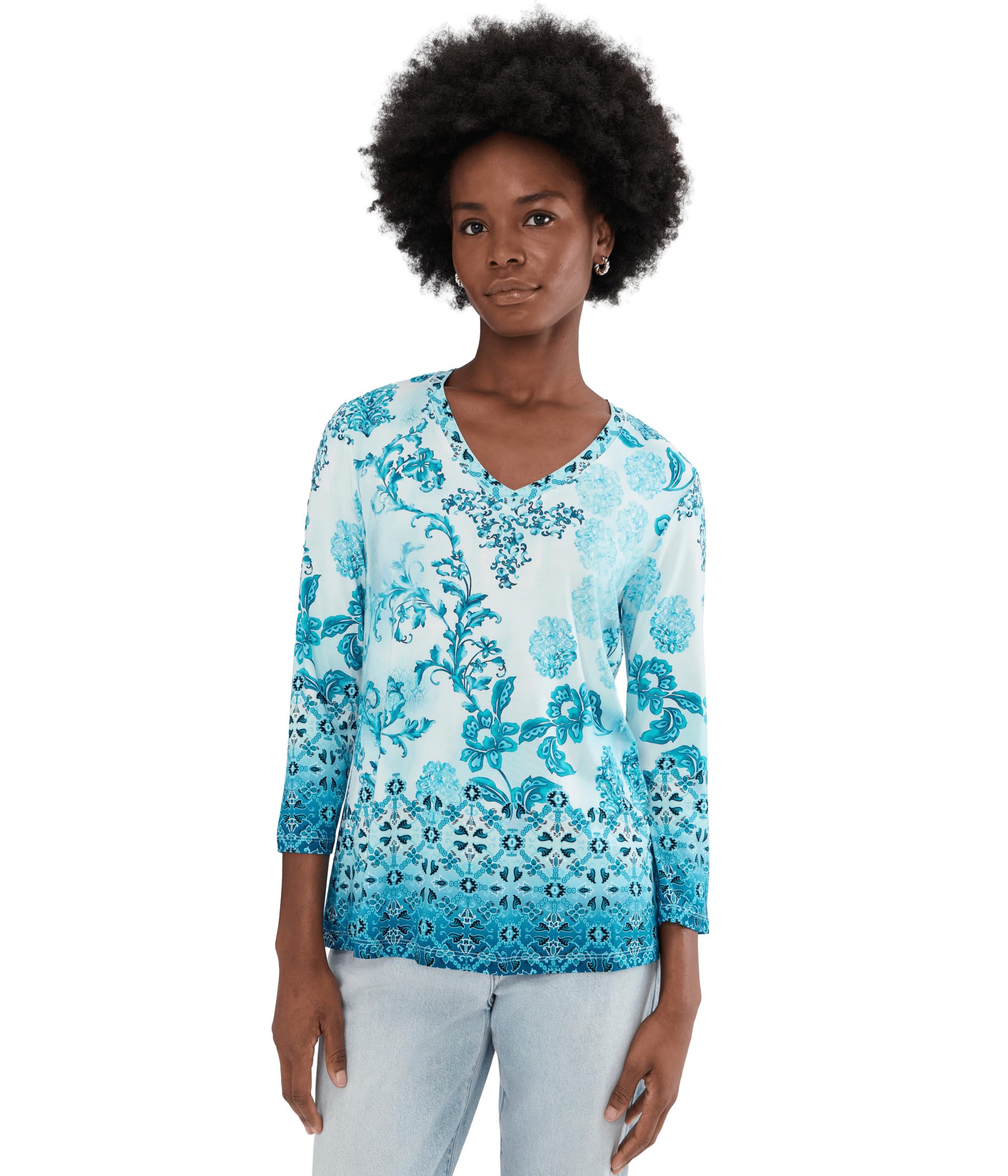 Футболка Johnny Was The Janie Favorite 3/4 Sleeve V-Neck Tee - Vittori