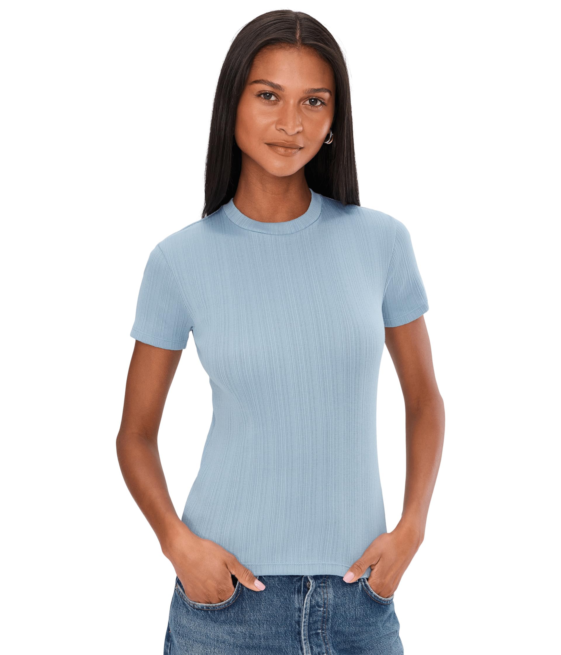 Vince Rib Short Sleeve Crew Neck Женский