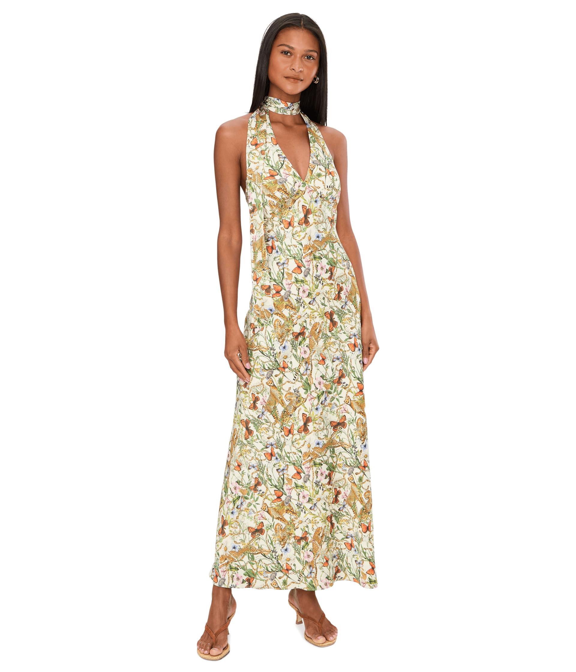 Avec Les Filles Scarf Tie Neck Halter Maxi Dress Женский