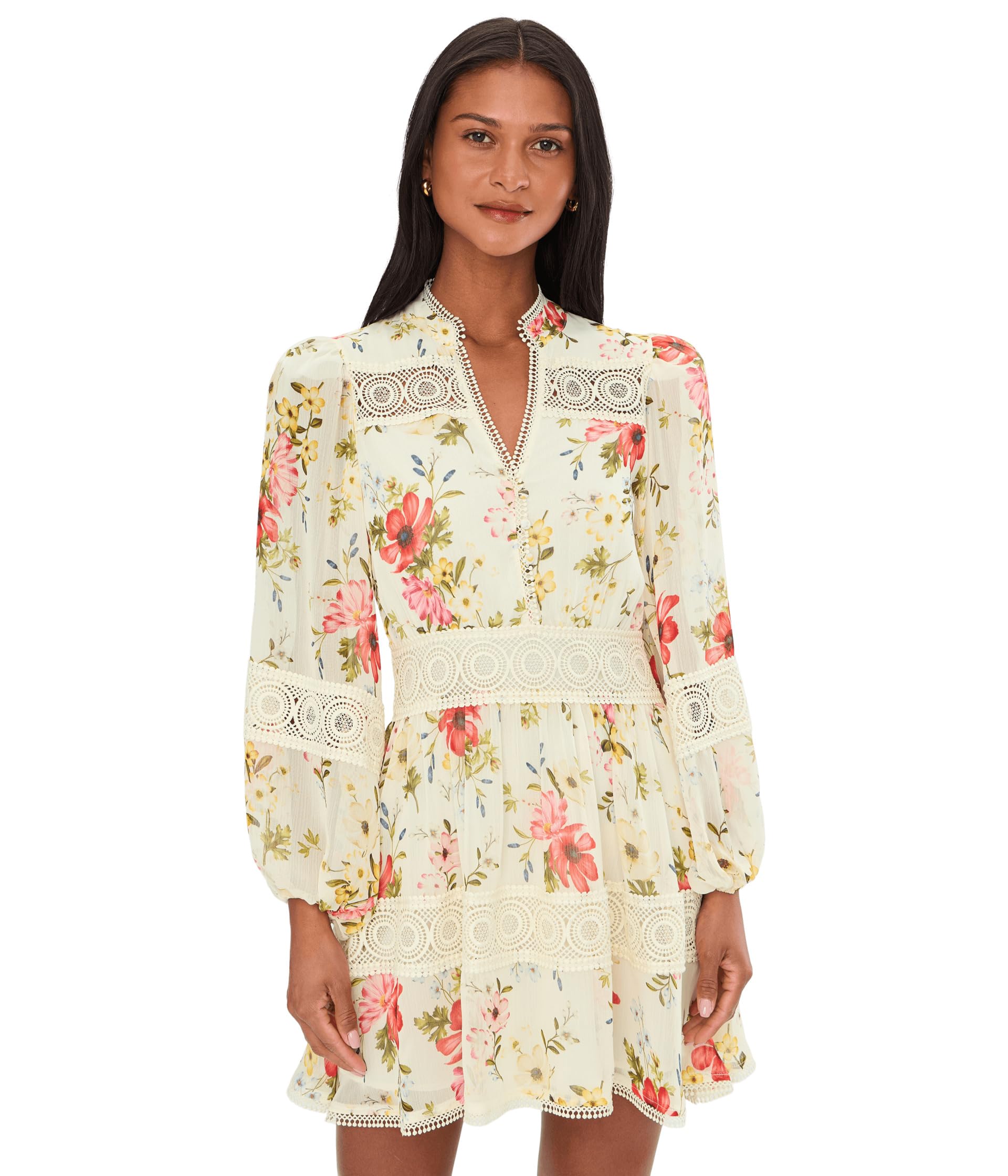 Long Sleeve Lace Detail Mini Dress