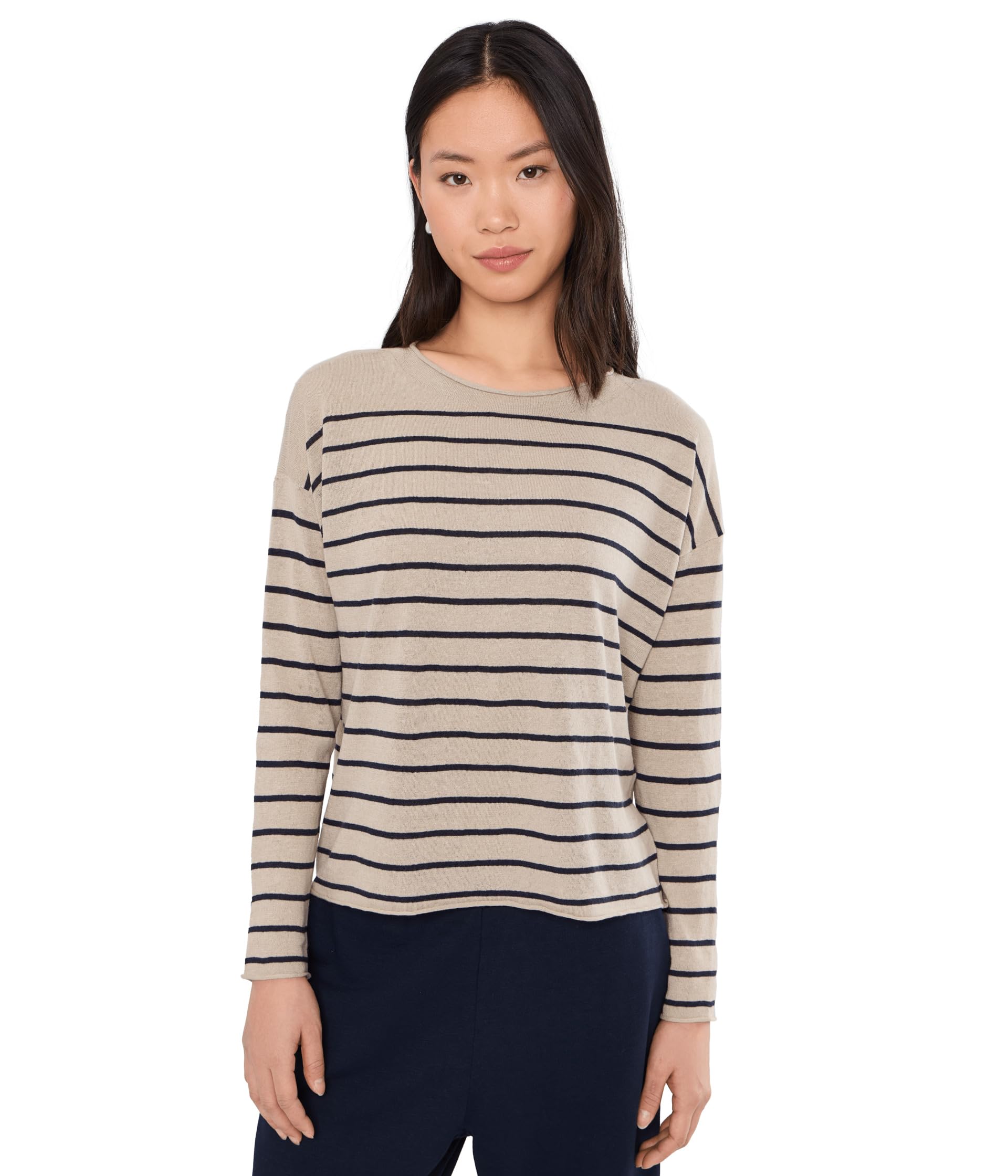 Petite Organic Linen Cotton Jewel Neck Sweater