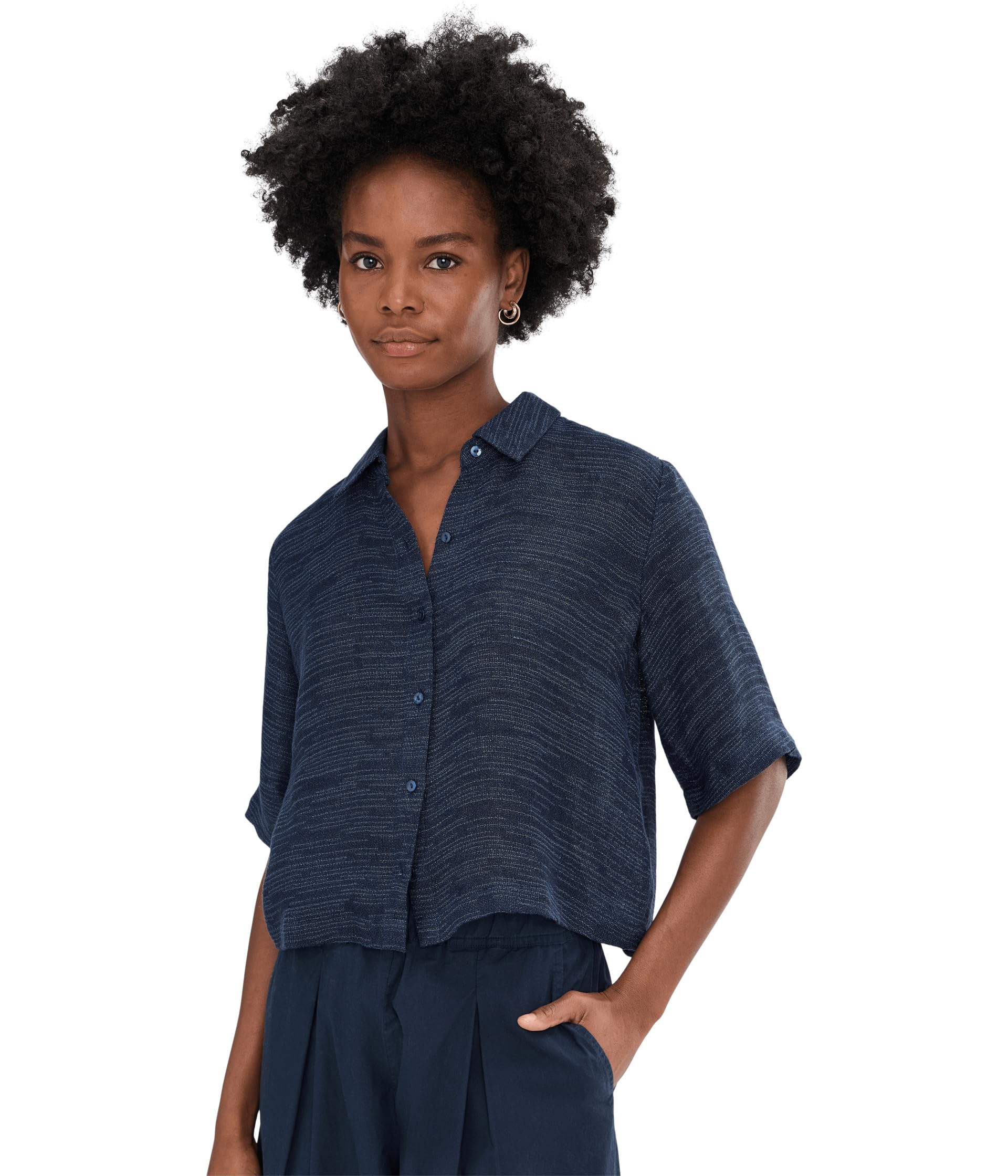 Petite Linen Gauze Strata Classic Collar Shirt