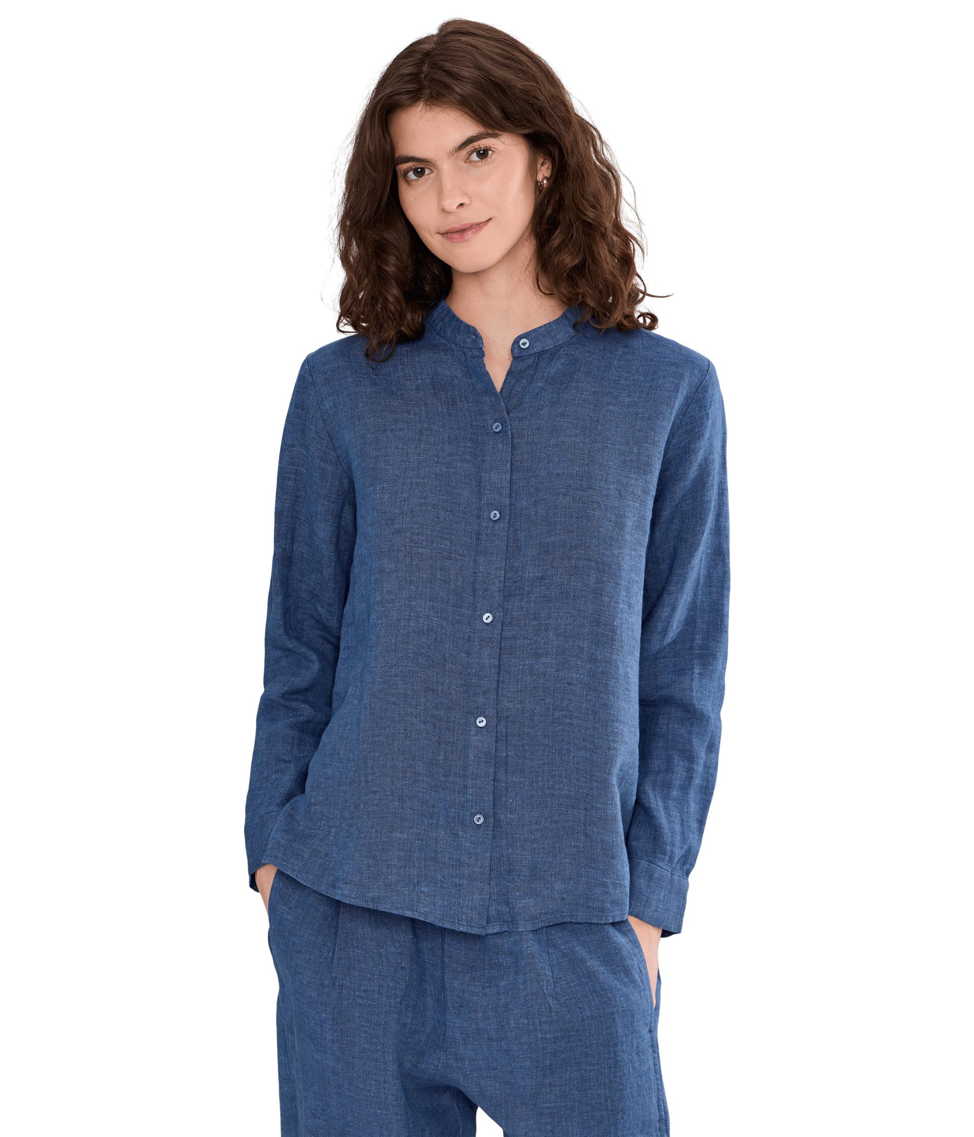 Топ Washed Organic Linen Delave Mandarin Collar