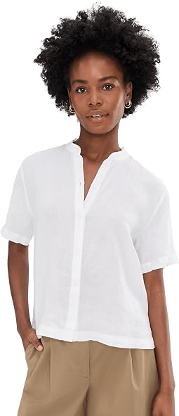 Organic Handkerchief Linen Mandarin Collar Short Sleeve Shirt