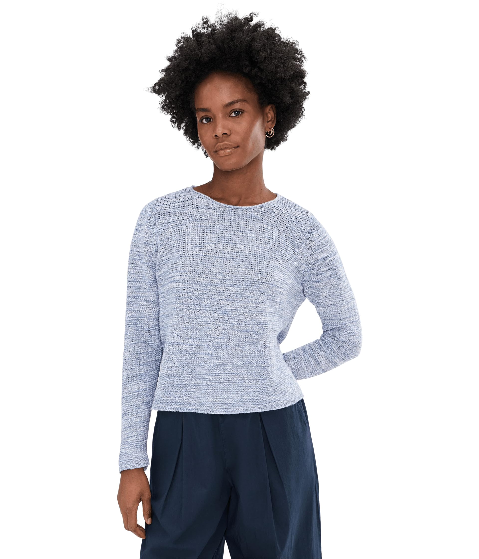 Petite Organic Linen Cotton Slub Crew Neck Sweater