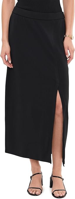 Stretch Jersey Knit Full Length Straight Skirt With Slit