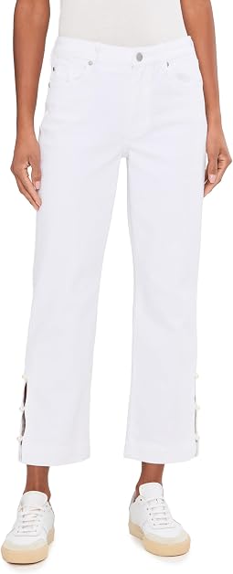 27" Kennedy Mid-Rise Crop Straight Leg Jeans with Pearl Trim