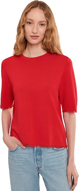 Elliott Lauren In The Fray - Short Sleeve Crew Neck Sweater With Fringe Detail Женский
