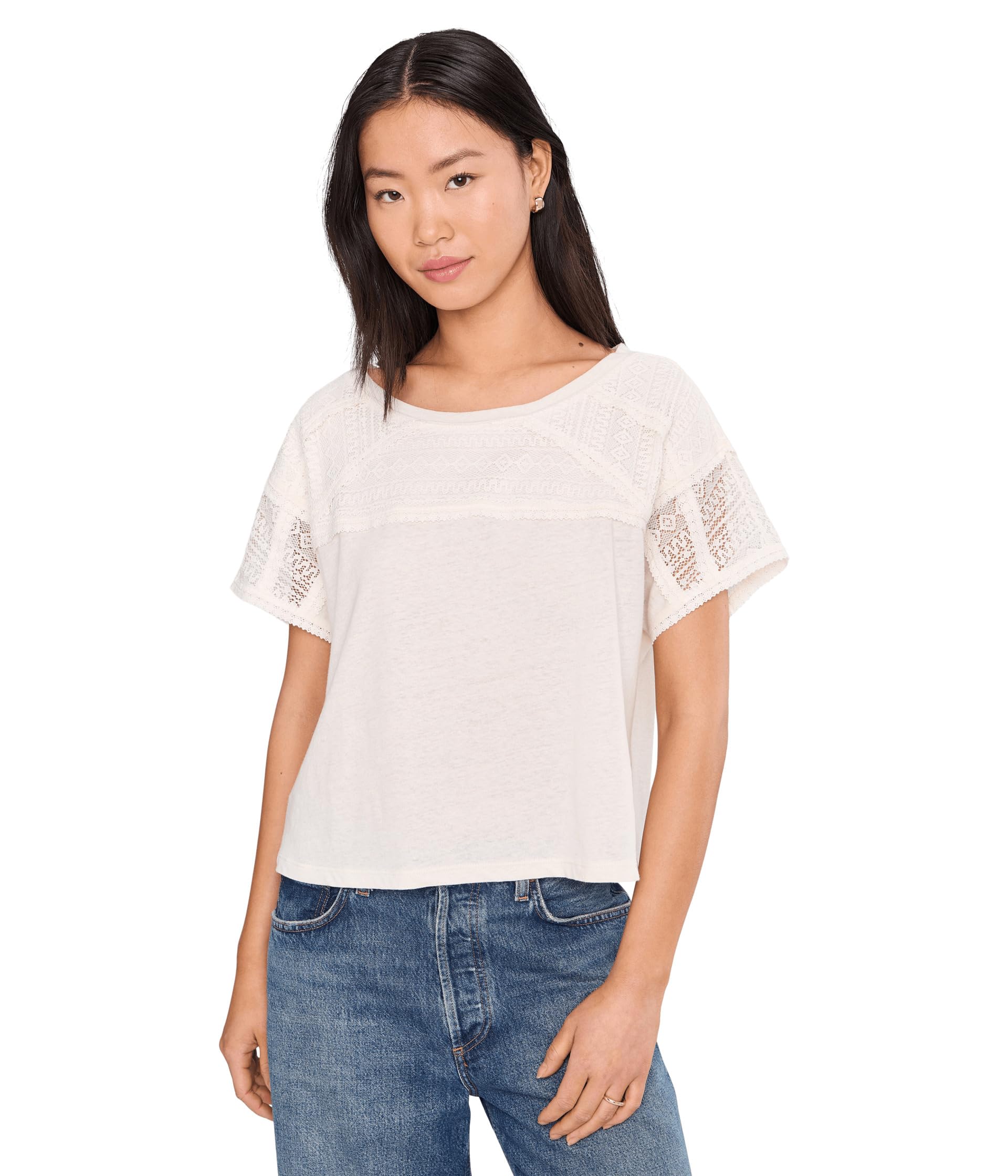 Женский трикотажный топ Short Sleeve Dolman Boat Neck With Lace