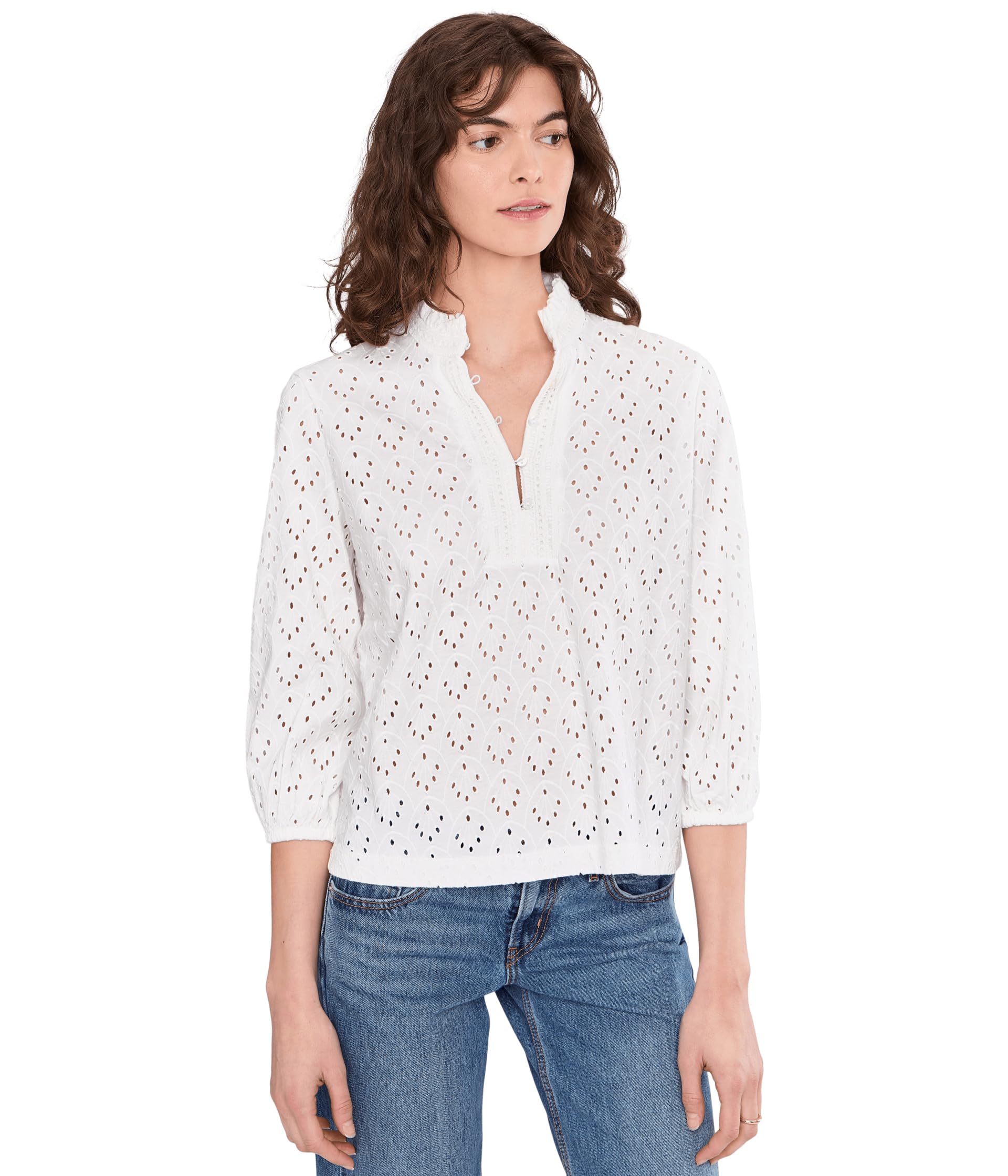 Топ с рюшем на воротнике Knit Eyelet