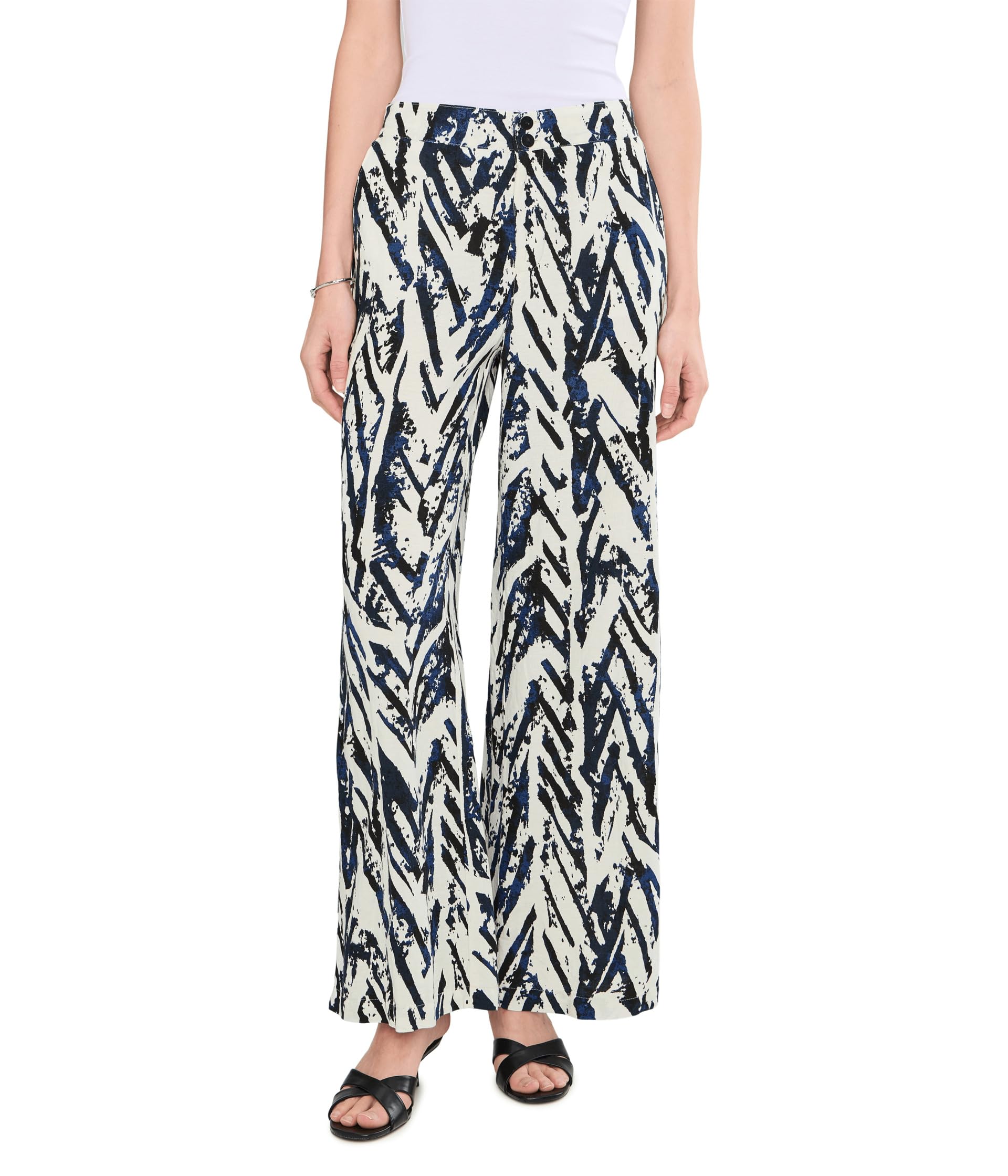 31" Indigo Crosshatch Linen Wide Leg Pants