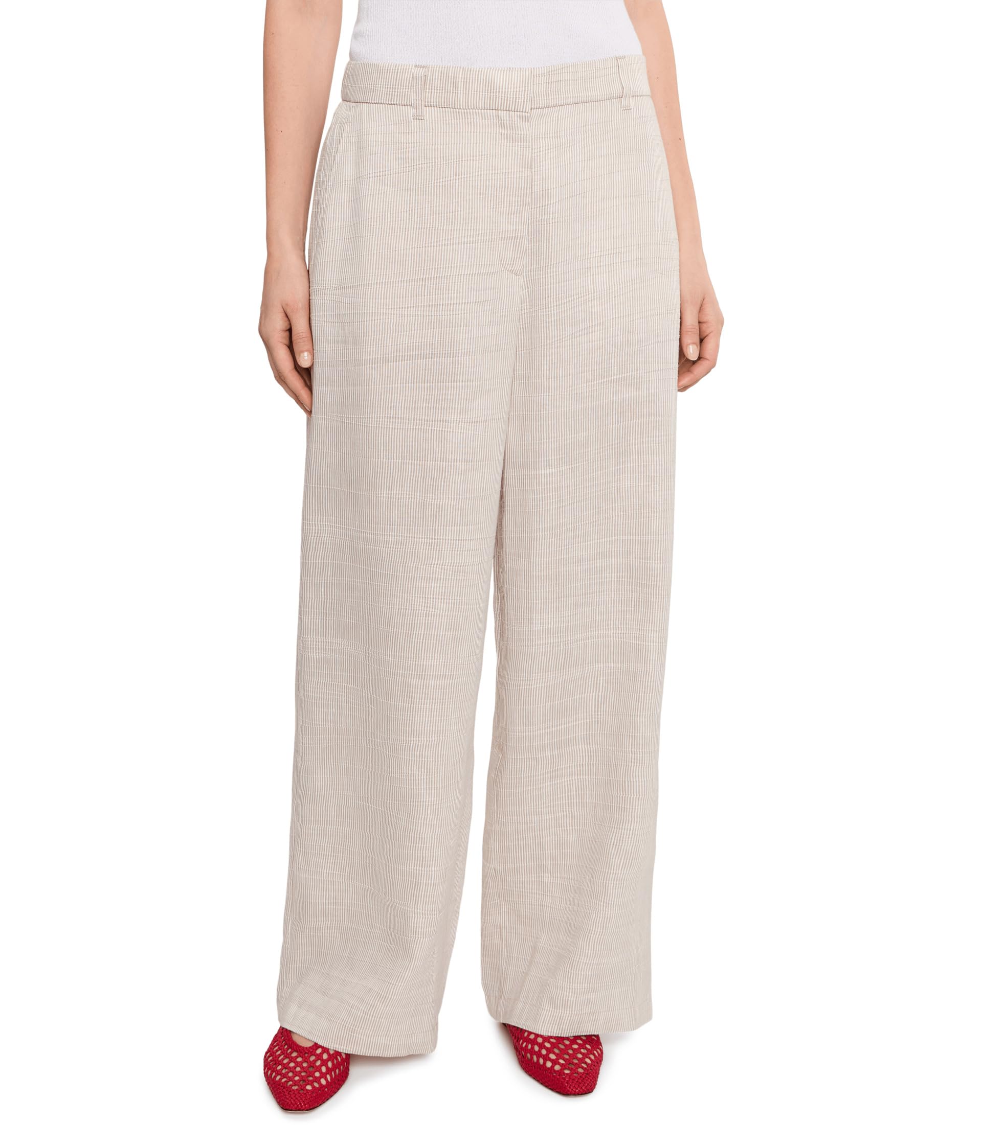Striped Organic Linen Sheen High Waisted Full Length Trousers