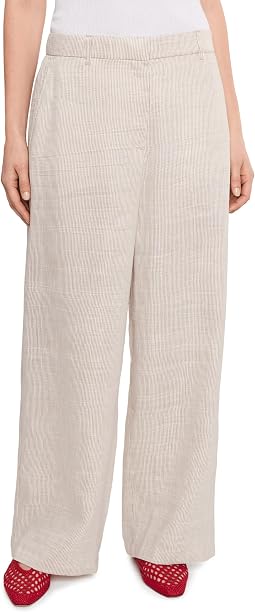 Striped Organic Linen Sheen High Waisted Full Length Trousers